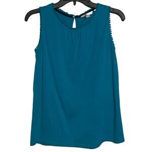 Boden Tank Top Sleeveless Shirt Frill Jersey Vest US Size 4 UK 8 Teal Pleats